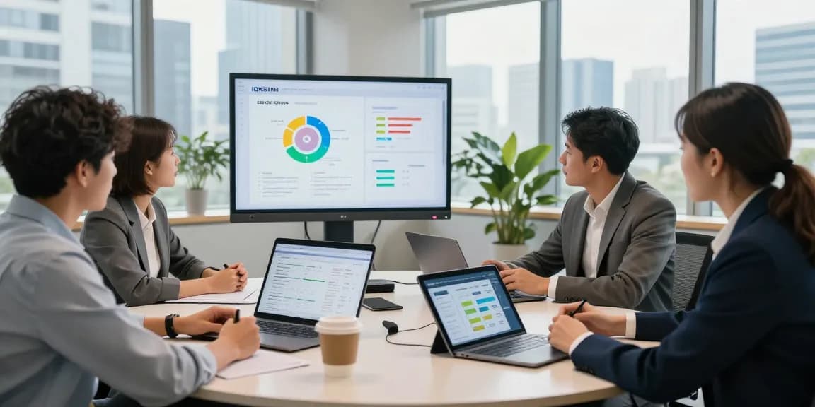 Team collaborating on IDXSTAR analytics in a modern office setting.