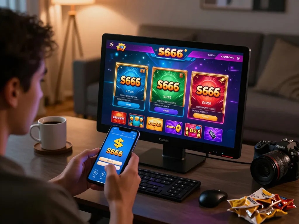S666 app displayed on smartphone during thrilling online gaming session.