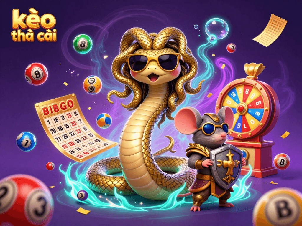 Engage with kèo nhà cái through a vibrant illustration of Medusa and a warrior mouse capturing lottery excitement.