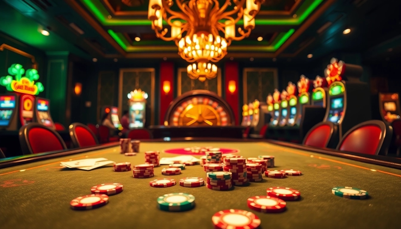 Experience the thrill of ALo789 at a luxurious casino poker table filled with vibrant chips and cards.