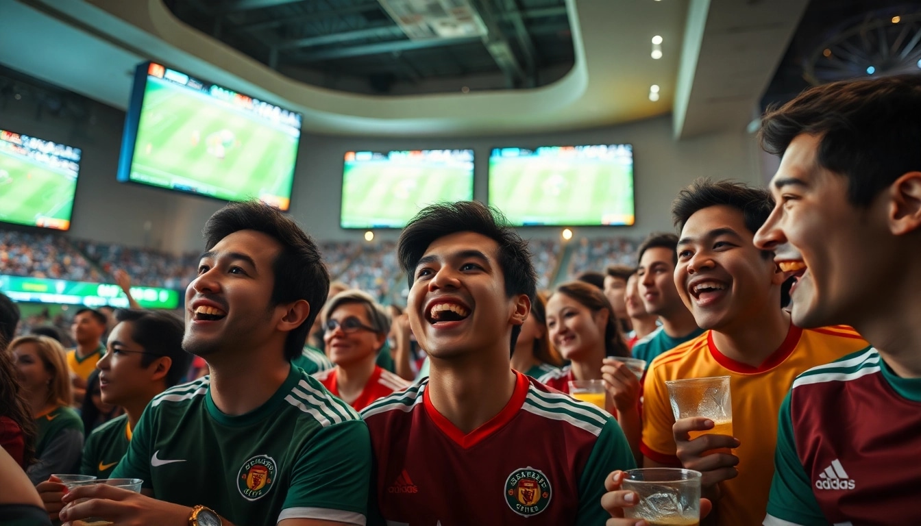 Engaged audience enjoying live football match on OKWINTV.zone with vibrant atmosphere.