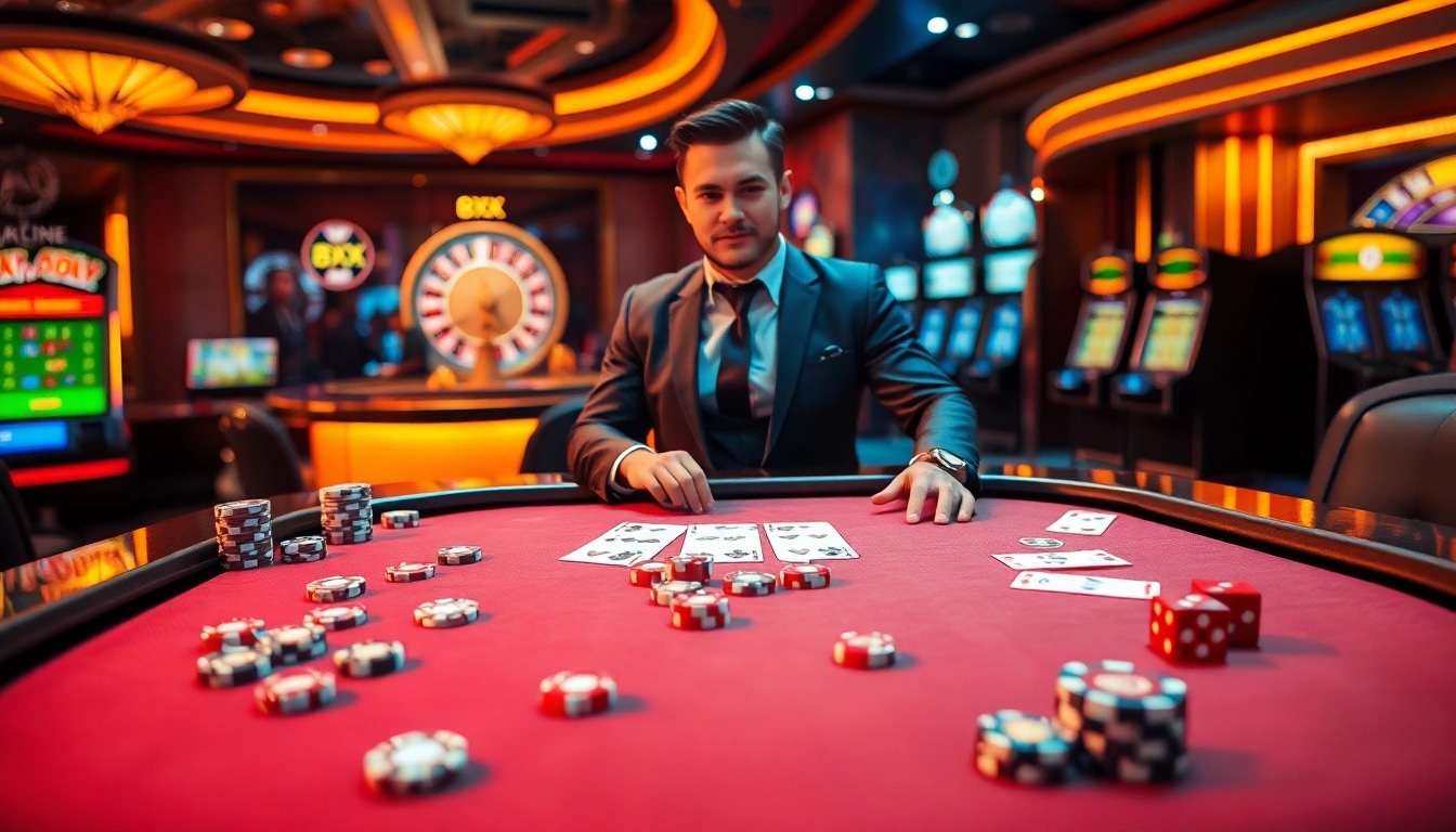 Experience thrilling gameplay at 8XX casino with vibrant tables, chips, and cards.