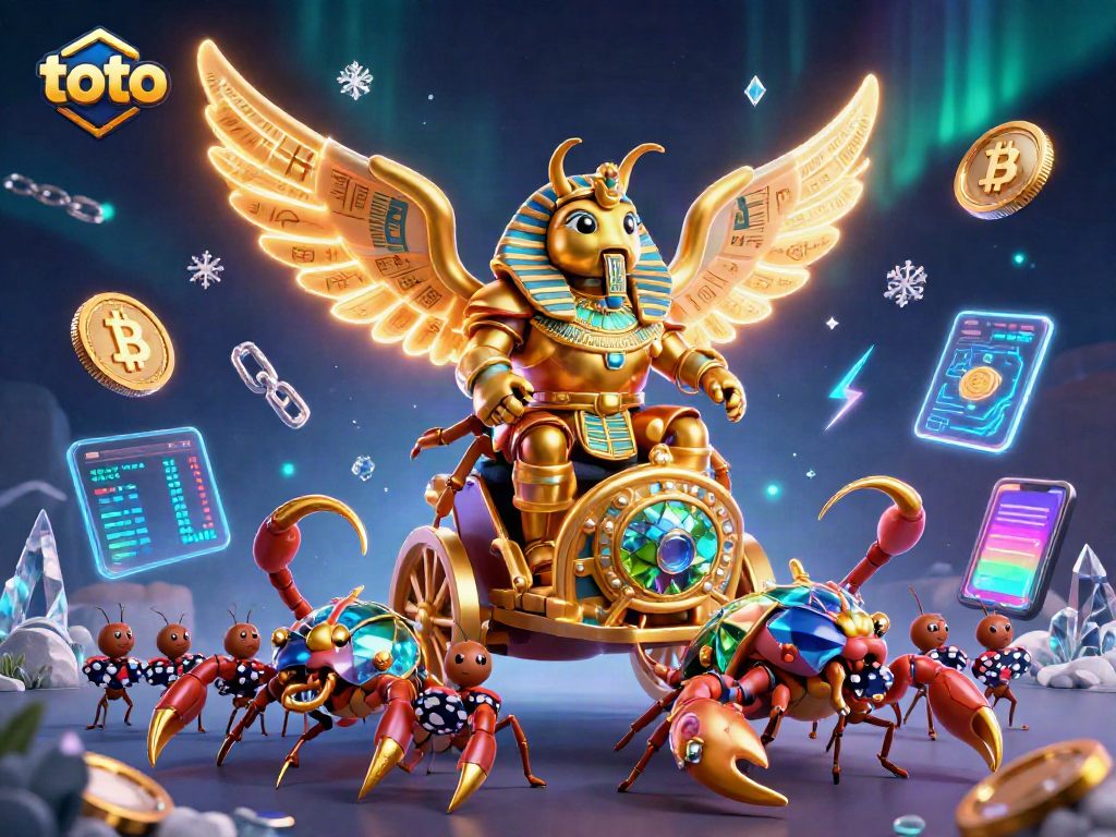 Engage with toto strategies in a lively casino scene featuring a golden scarab beetle.