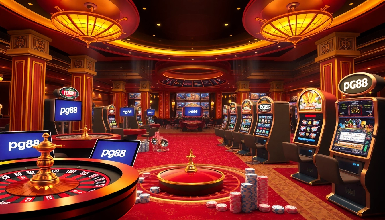 Experience thrilling moments at pg88 with vibrant casino elements like roulette and poker chips.