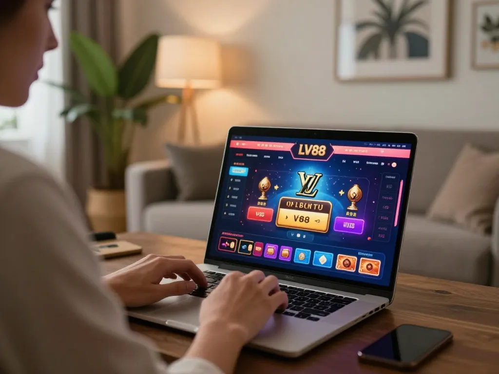 Engaging gameplay experience on LV88's online casino platform from a cozy home setting.