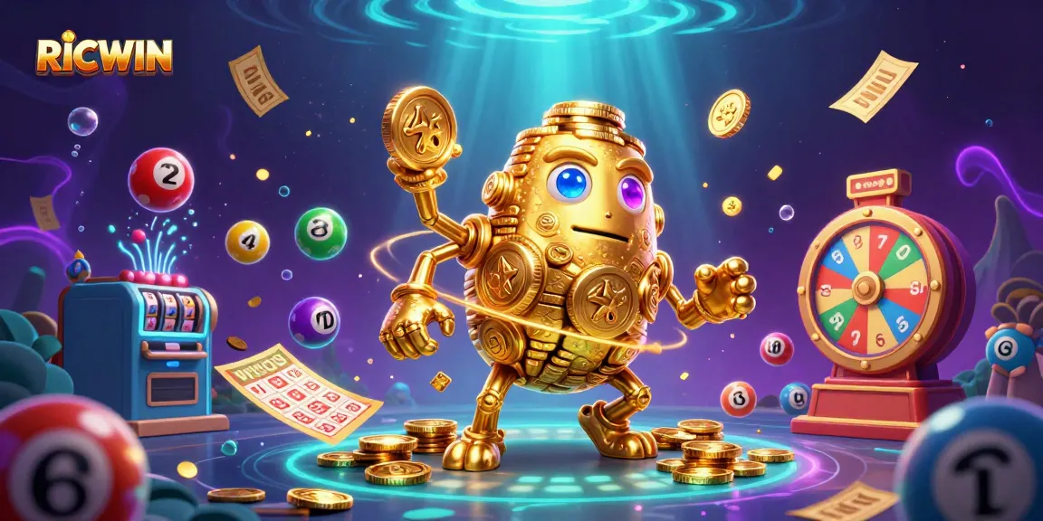 Engage with RICWIN in an electrifying 3D illustration showcasing casino excitement with vibrant elements.