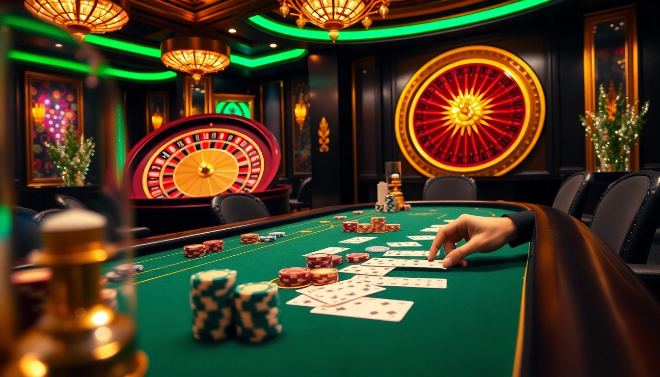Experience the excitement of 79king casino with a luxurious poker table setup and a vibrant roulette wheel.