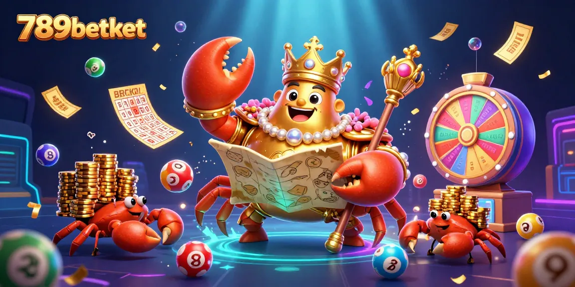 Engage with exciting lottery games at 789betket featuring a vibrant, animated crab emperor scene.