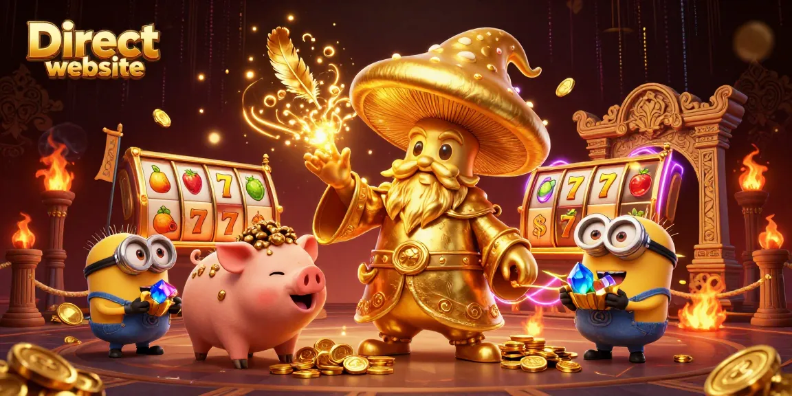 Spin the reels at Direct website for an exhilarating gaming experience featuring golden wizard and treasure.