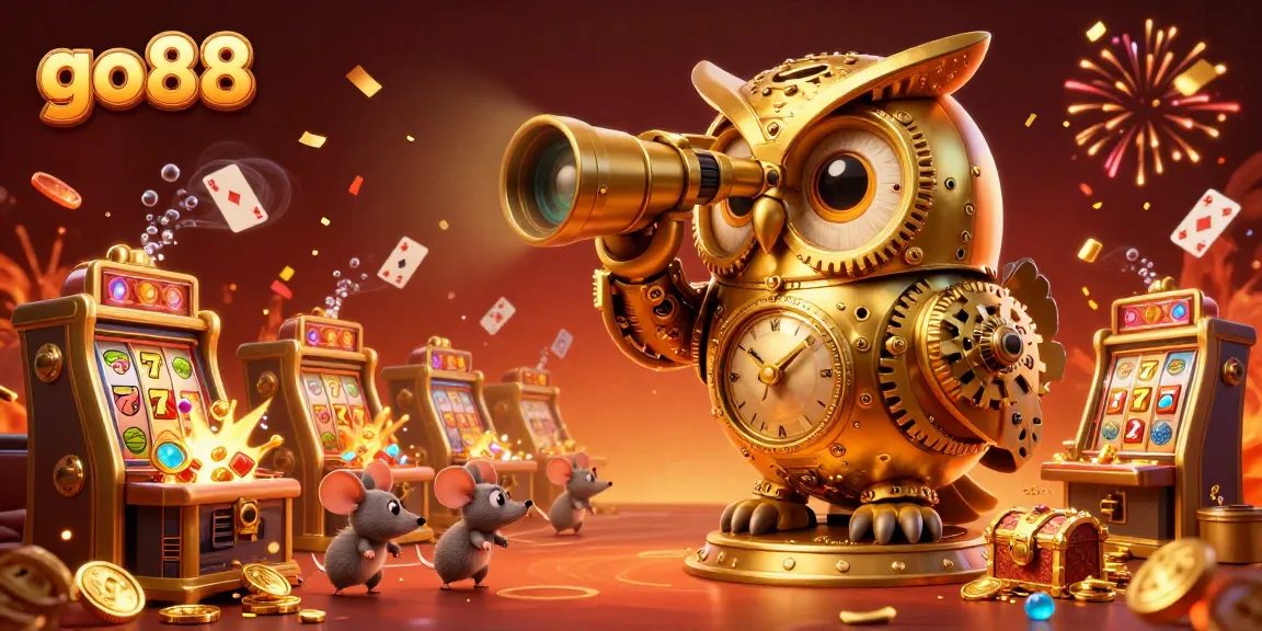 Experience the thrilling world of go88 with a vibrant casino scene featuring charming characters and dynamic slot machines.
