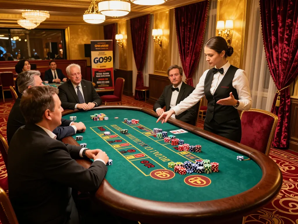 GO99 roulette table scene with vibrant chips and players eagerly placing bets.