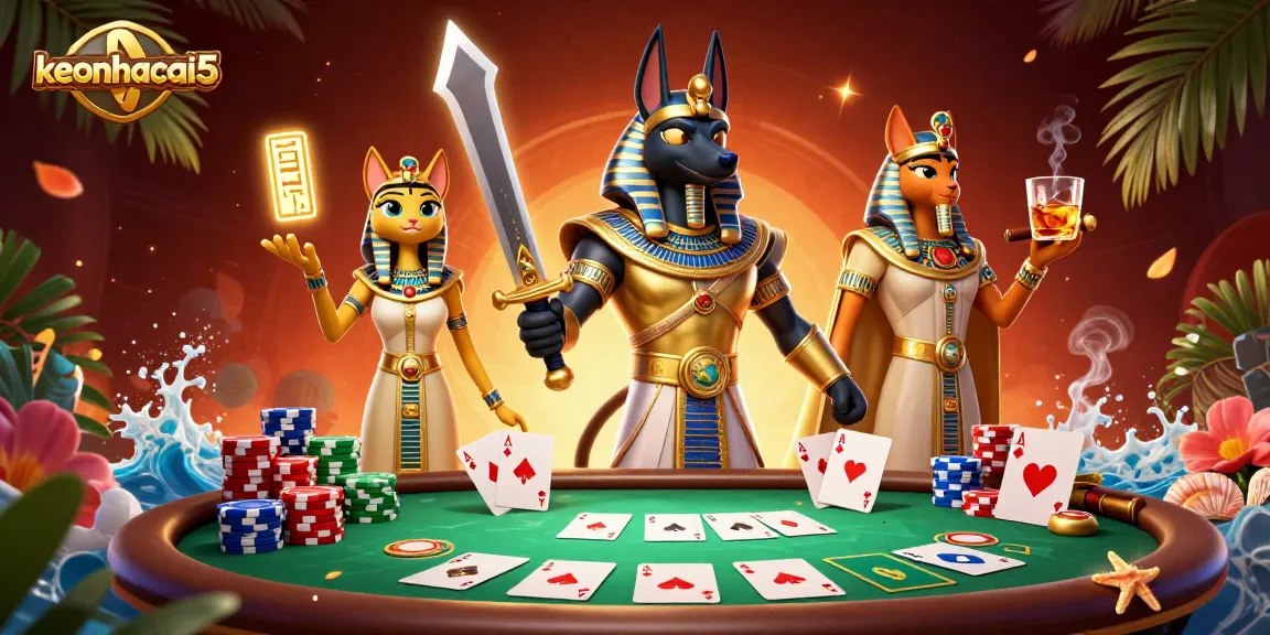 Experience a thrilling poker showdown with keonhacai5 in this vibrant 3D illustration.