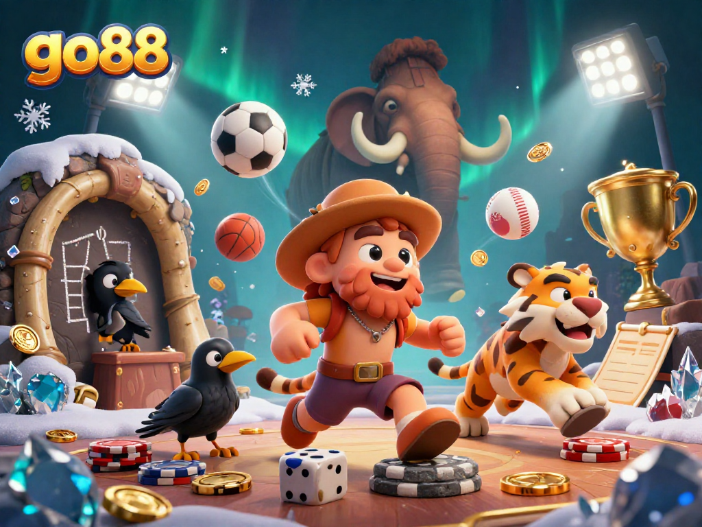 Experience thrilling moments with go88 in a vibrant and dynamic prehistoric casino scene.