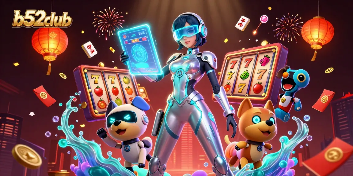 Experience thrilling gaming action at b52club with dynamic visuals of 3D characters and casino elements.