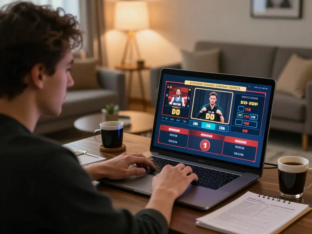 Player engaging in live casino games on pg88 using laptop at home, surrounded by strategic notes