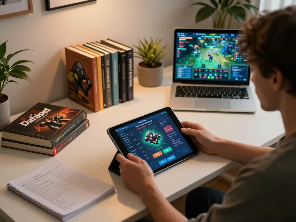 Dafabet mobile app in action, showcasing online betting gameplay on a stylish tablet.