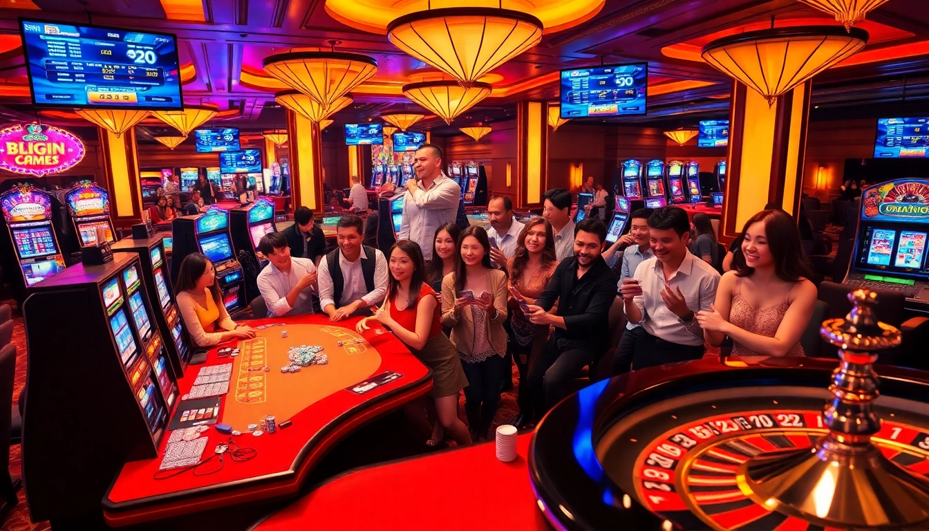 Players enjoying exciting games and high-stakes action at 33win casino, showcasing vibrant gambling atmosphere.