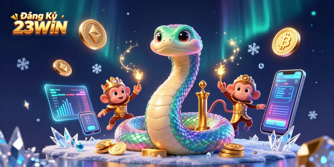 Engaging illustration of Đăng Ký 23WIN showing vibrant gaming elements and characters in an online casino setting.