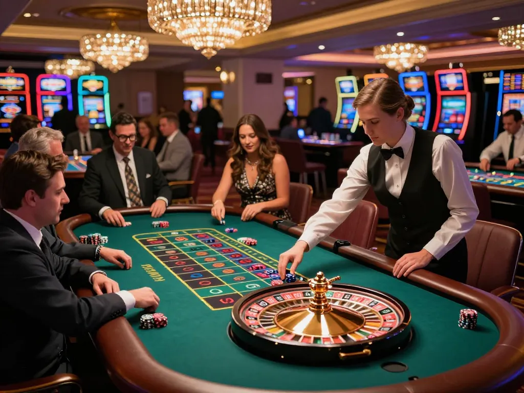 Engaging roulette game at Trang chủ XIBET casino, players placing bets and enjoying vibrant atmosphere.
