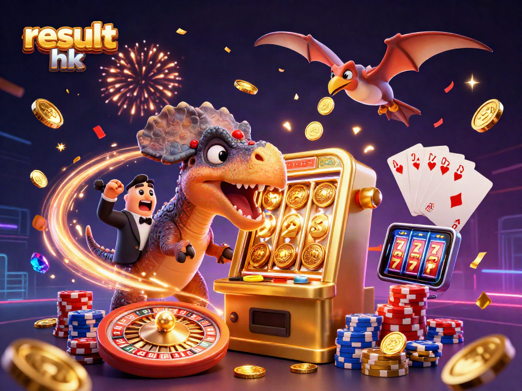 Spin the golden slot machines for result hk rewards as Jurassic characters celebrate wins!