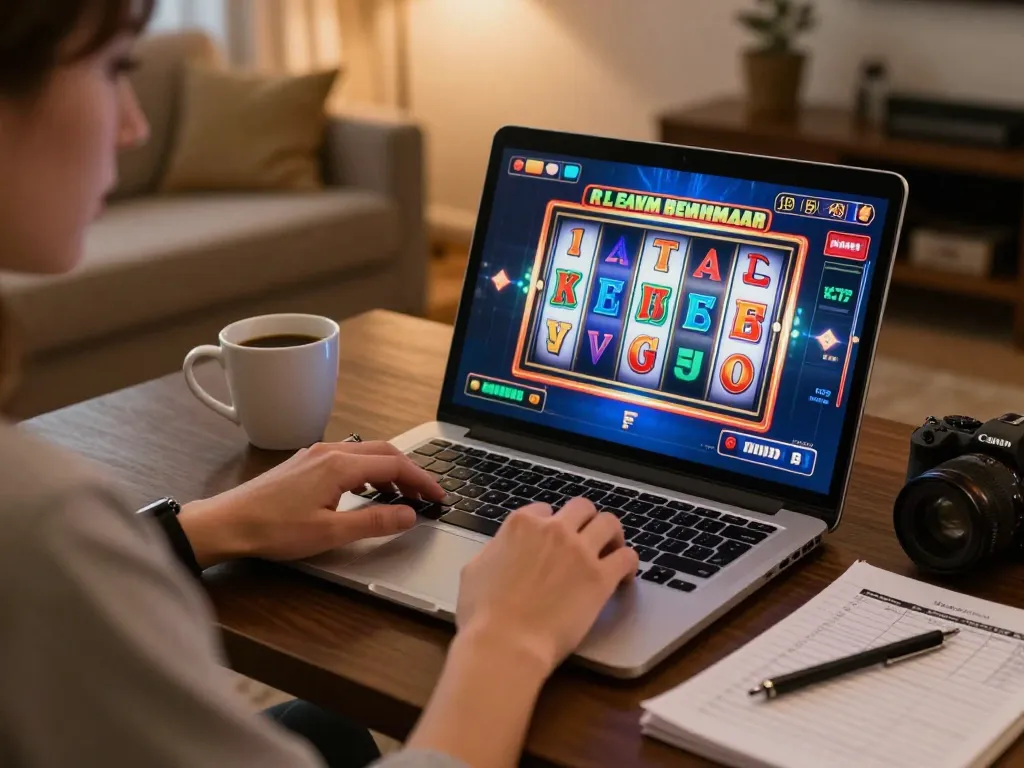 Player enjoying MM88 online slots while managing bankroll and strategies at home desk