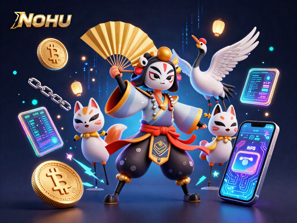 Engage with NOHU’s vibrant crypto casino scene featuring illuminated characters and dynamic gaming elements.