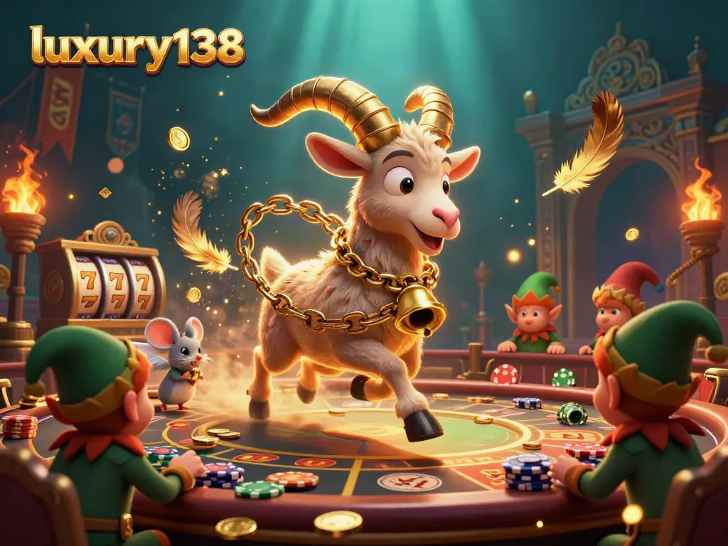 Experience thrilling wins at luxury138 with a festive casino scene filled with fun characters.