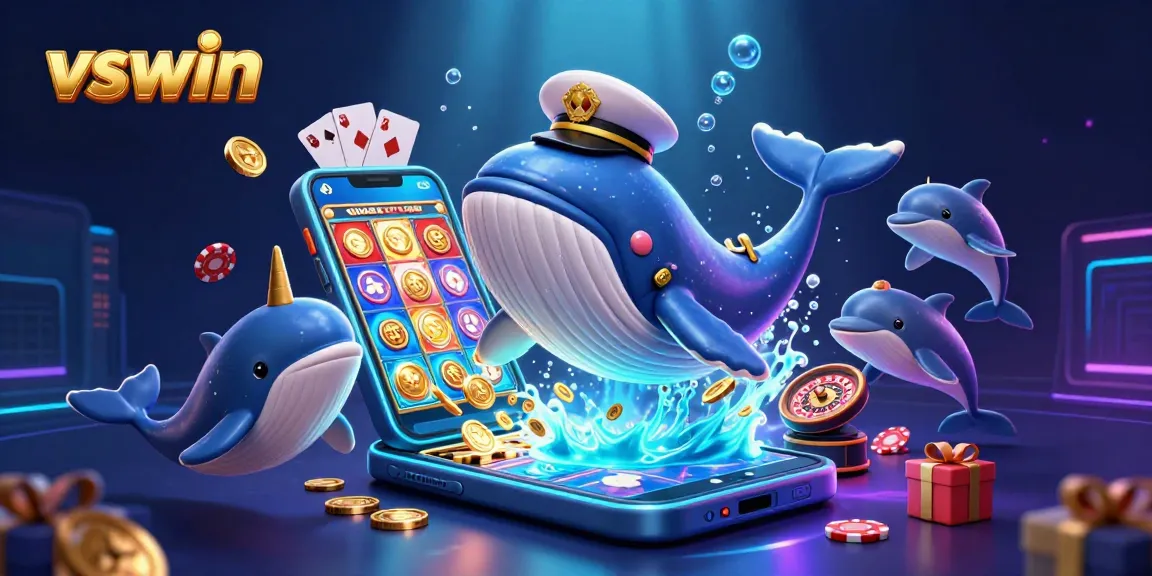 Experience thrilling action with vswin as a whale and friends engage in colorful casino games.