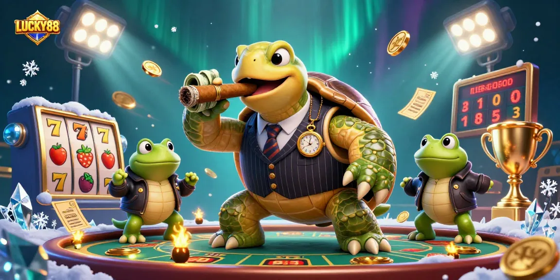 Join the excitement at LUCKY88 with vibrant casino elements and dynamic characters in this lively digital illustration.