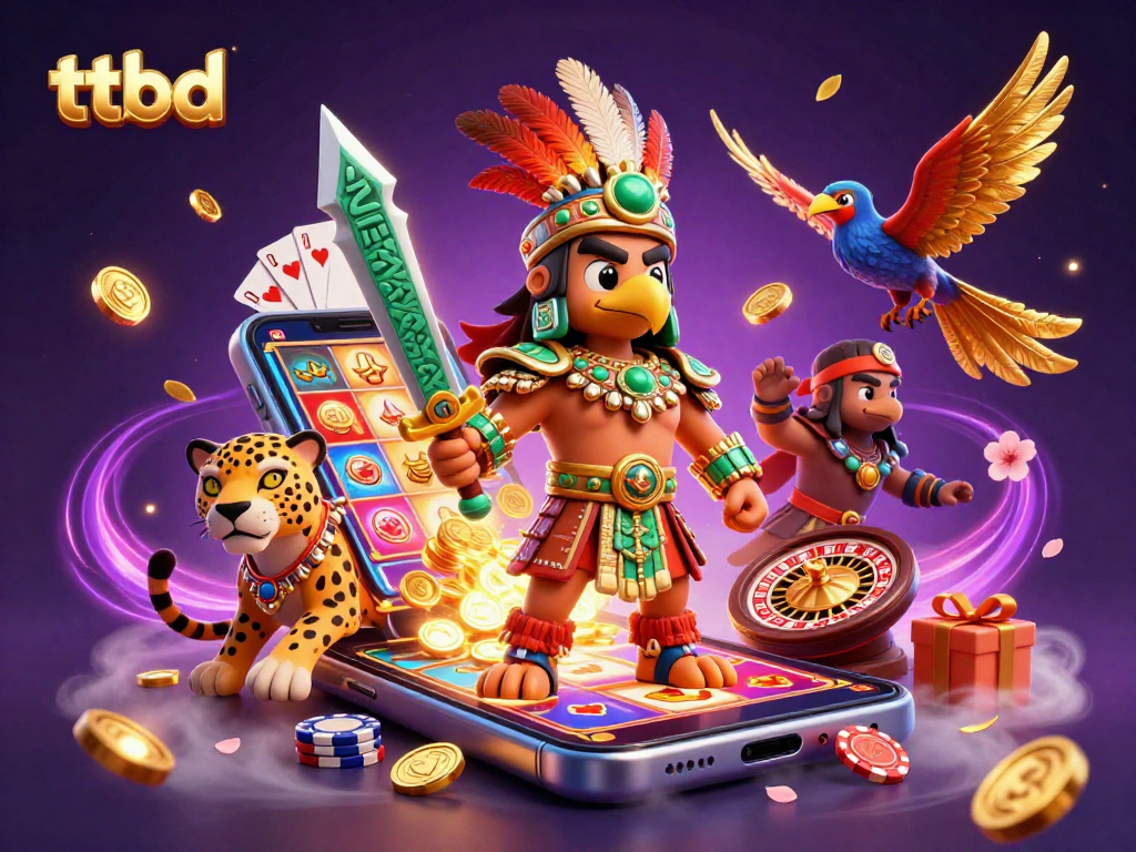 Experience thrilling gambling excitement with ttbd showcasing dynamic Aztec warriors and casino elements.