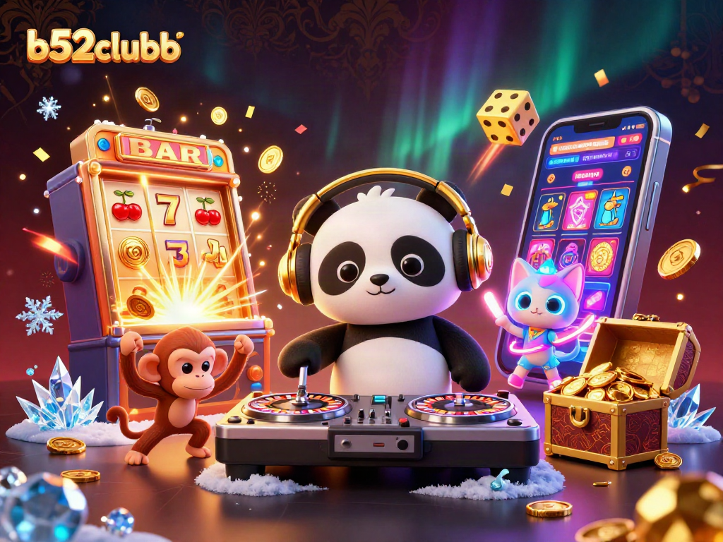 Experience thrilling wins at b52clubb with DJ panda and vibrant casino elements.