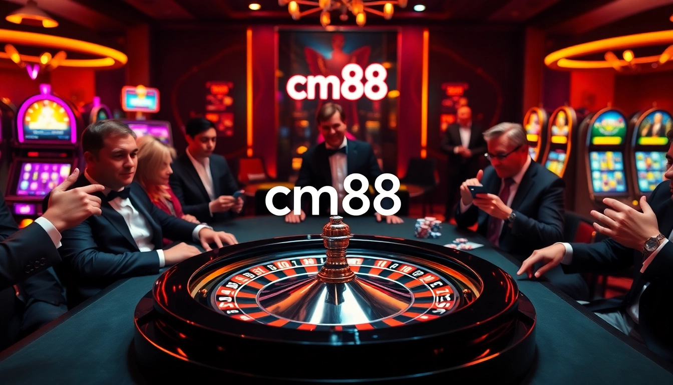 Players at cm88 enjoy an exhilarating game at a modern casino table filled with chips and cards.