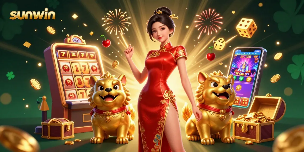 Join the excitement at sunwin with a glamorous Asian woman amidst a jackpot explosion!
