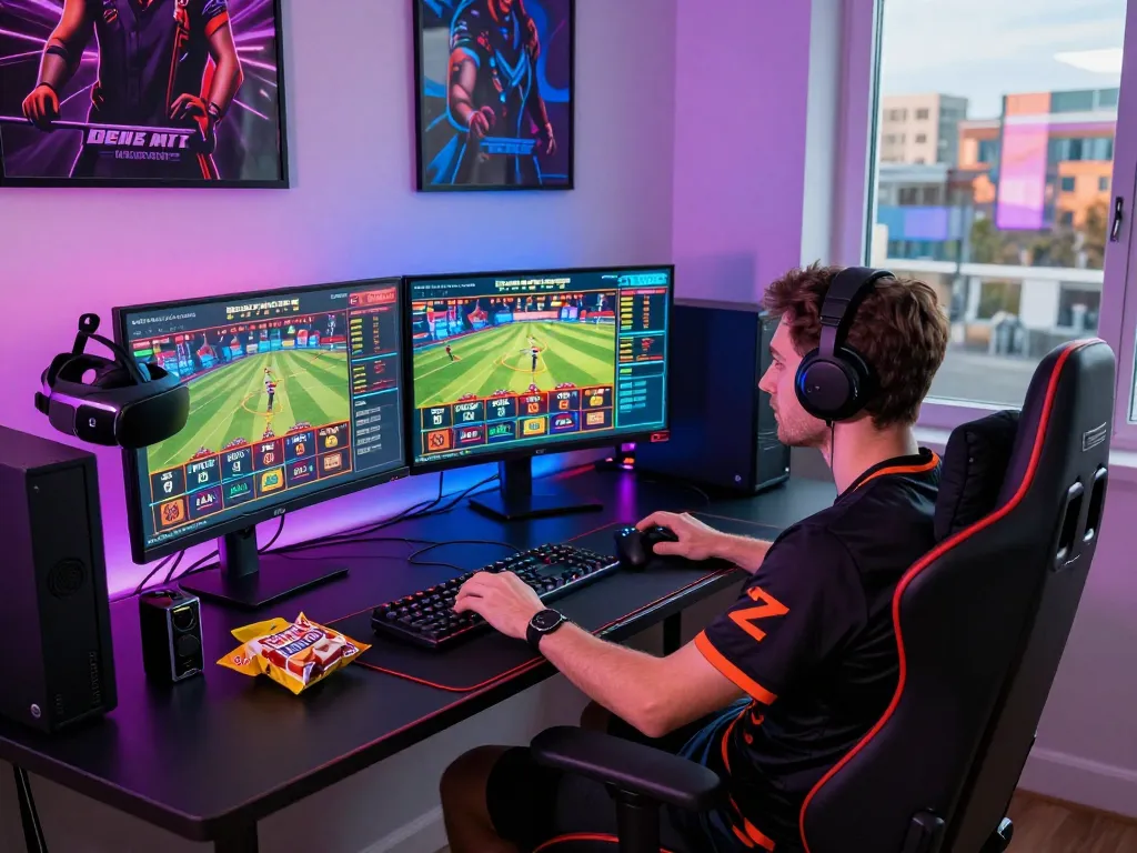 Dynamic gaming space featuring xin88 with multiple screens showing live betting and casino games.