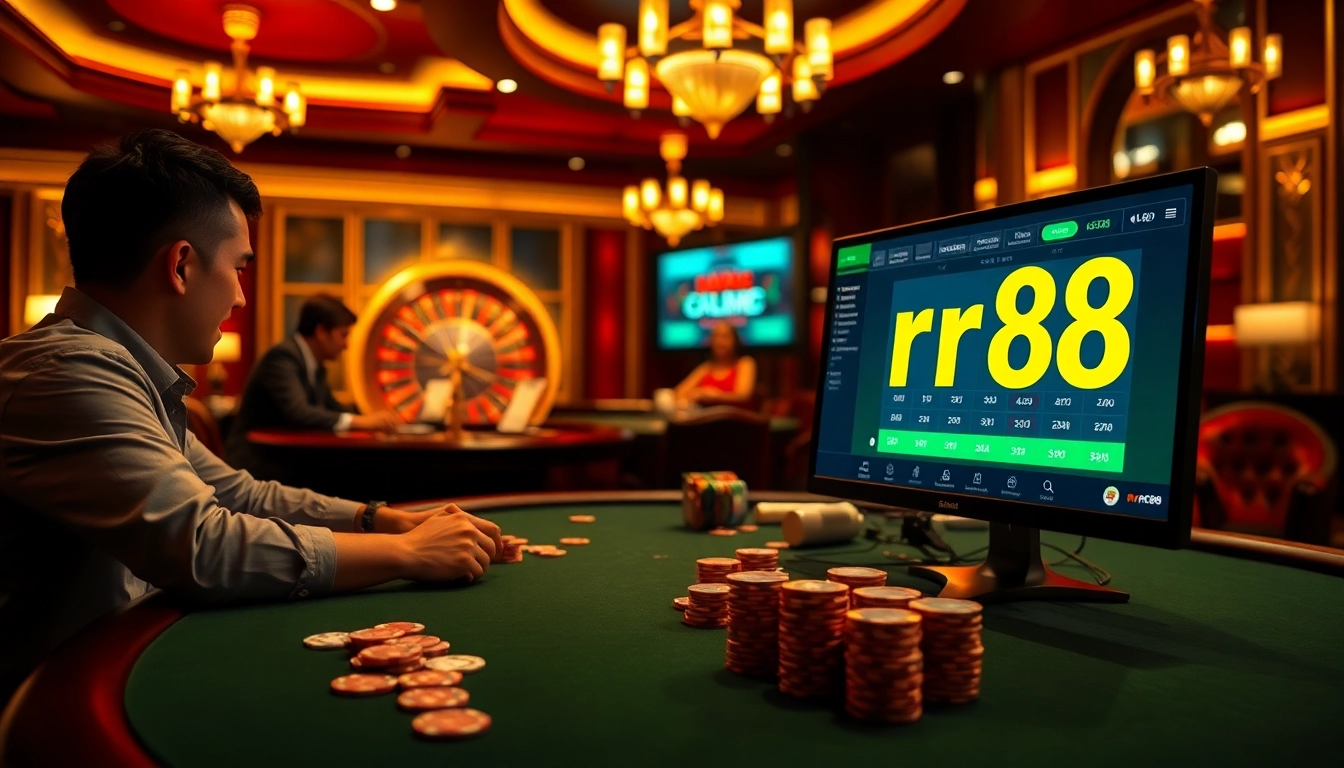 Experience rr88 đăng nhập with thrilling live casino action as players enjoy poker amidst a luxurious setting.