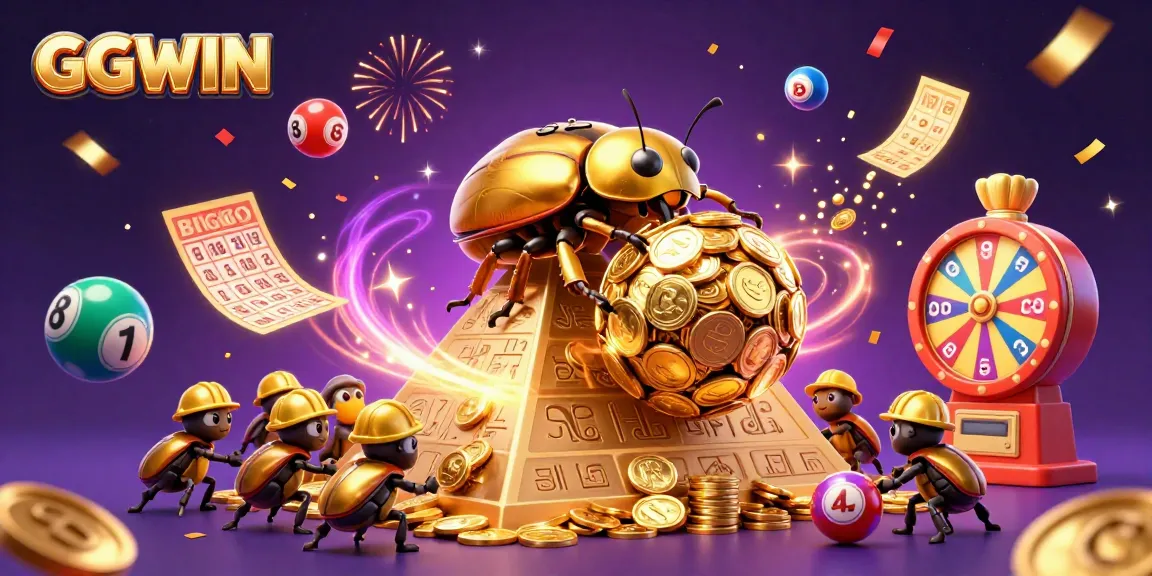 Celebrate at GGWIN with vibrant lottery balls and gold coins in a dynamic casino scene.