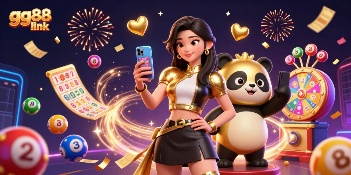 Engage with the gg88 link and experience thrilling casino games amidst vibrant lottery elements and celebratory imagery.
