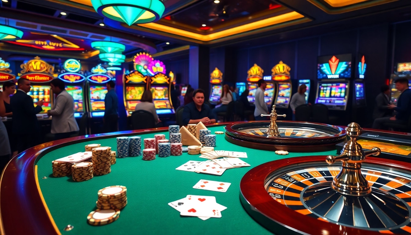 Players enjoying high-stakes table games at a luxurious 11WIN casino.