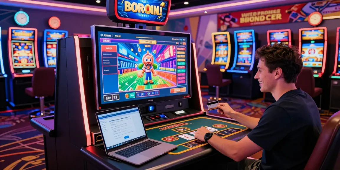Exciting gaming scene at casinos that accept credit cards, showcasing a player engaged with vibrant online games and managing finances.