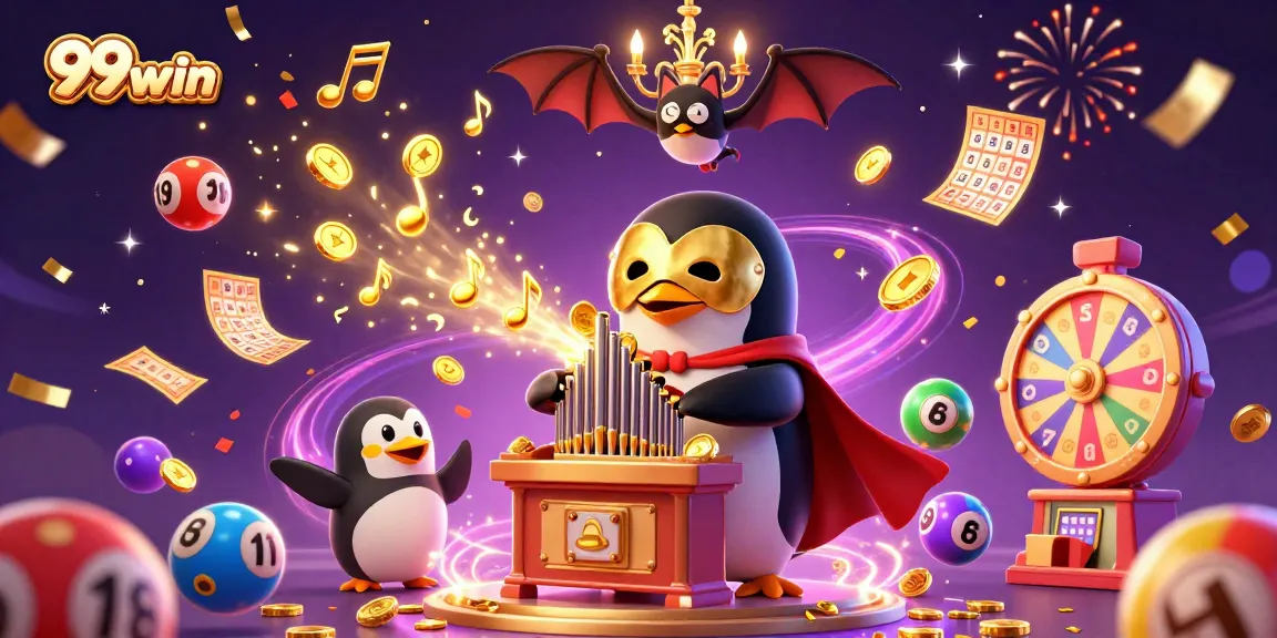 Win with 99win in a colorful lottery scene featuring animated elements and festive vibes.