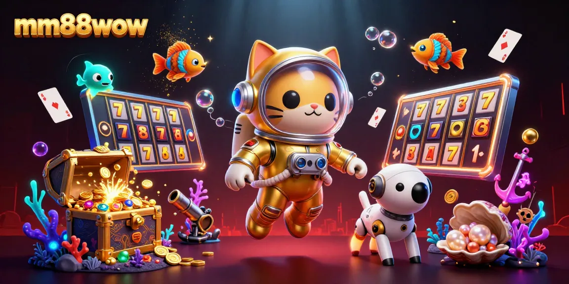 Experience thrilling gaming adventures with mm88wow's vibrant 3D casino illustration filled with dynamic characters.