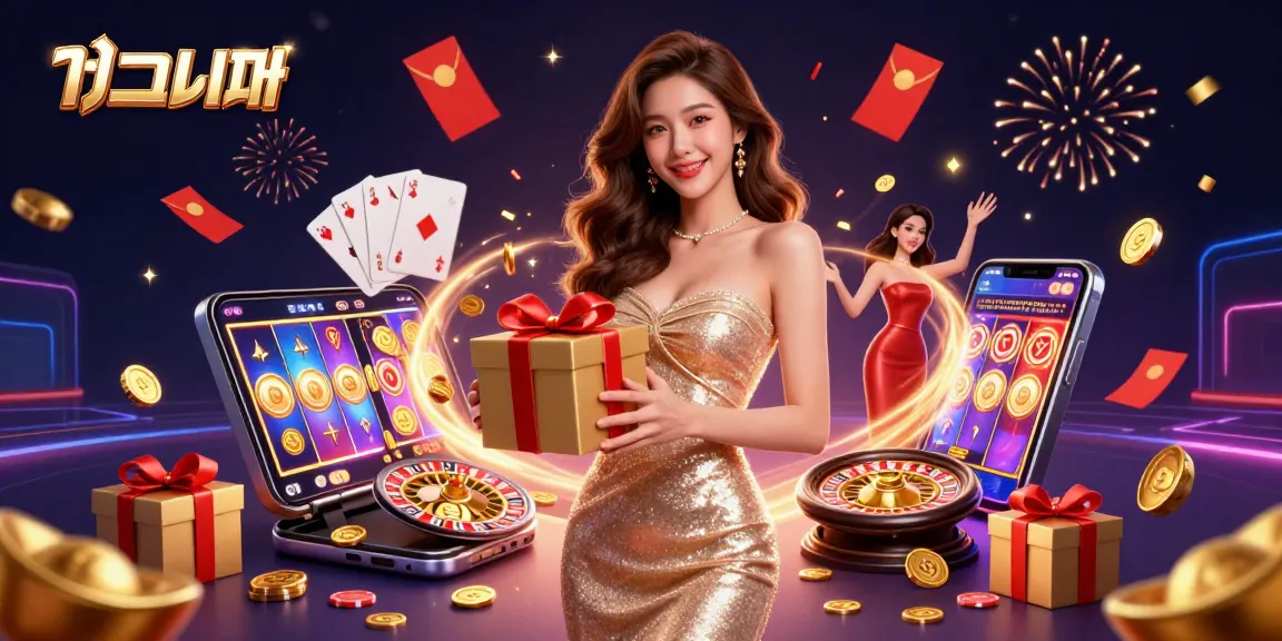 Bet on แทงบอล with a stunning Asian woman in festive attire amidst casino-themed celebrations.