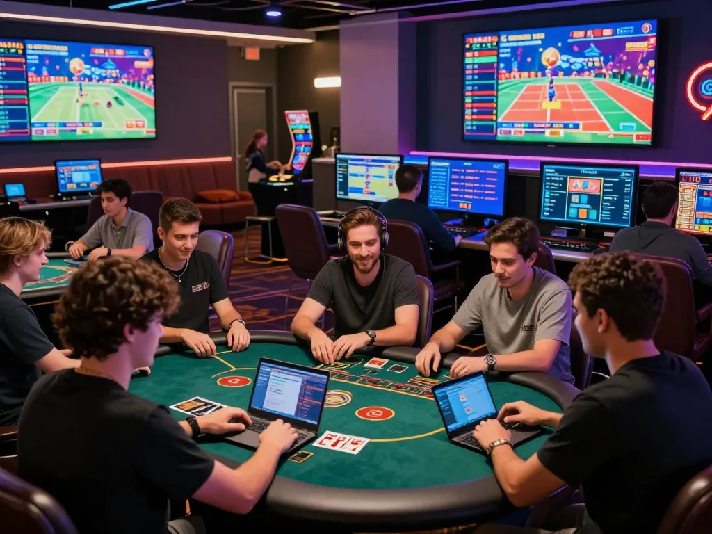 Engaged gamers exploring TR88 online casino games with vibrant graphics and safety features.