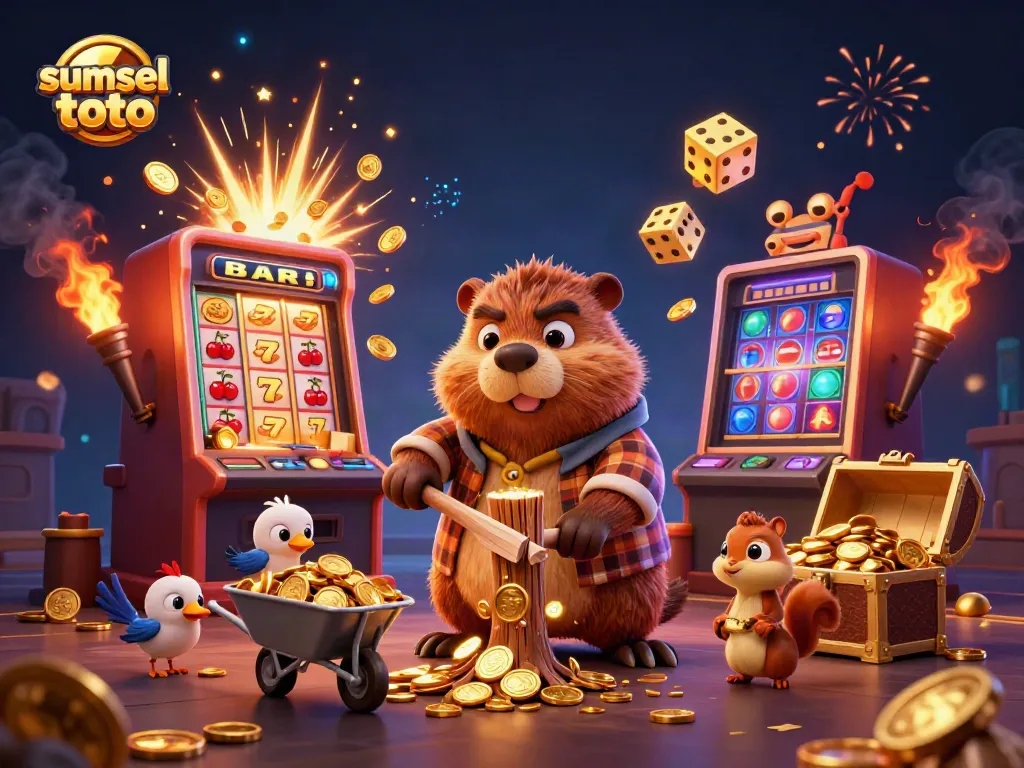 Engage with thrilling gameplay at sumsel toto, featuring golden coin rains and dynamic slot machine action.