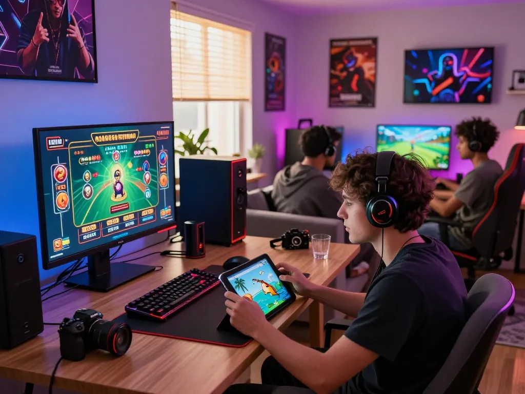Hitclub players enjoying an exciting online gaming experience in a vibrant room.