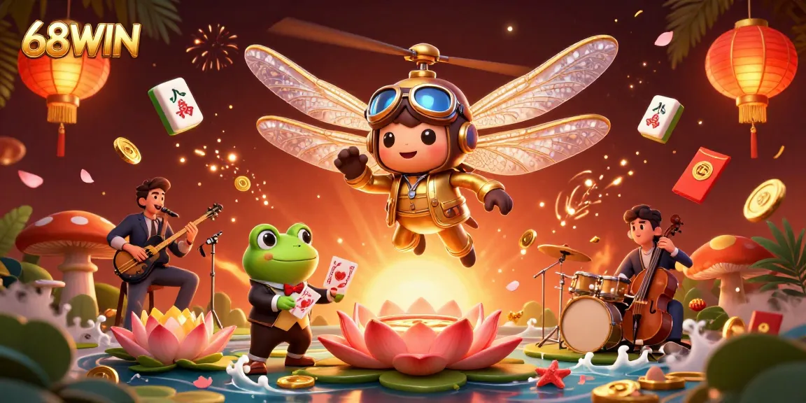 Join the action at 68WIN, where the dragonfly pilot navigates a lively casino scene!
