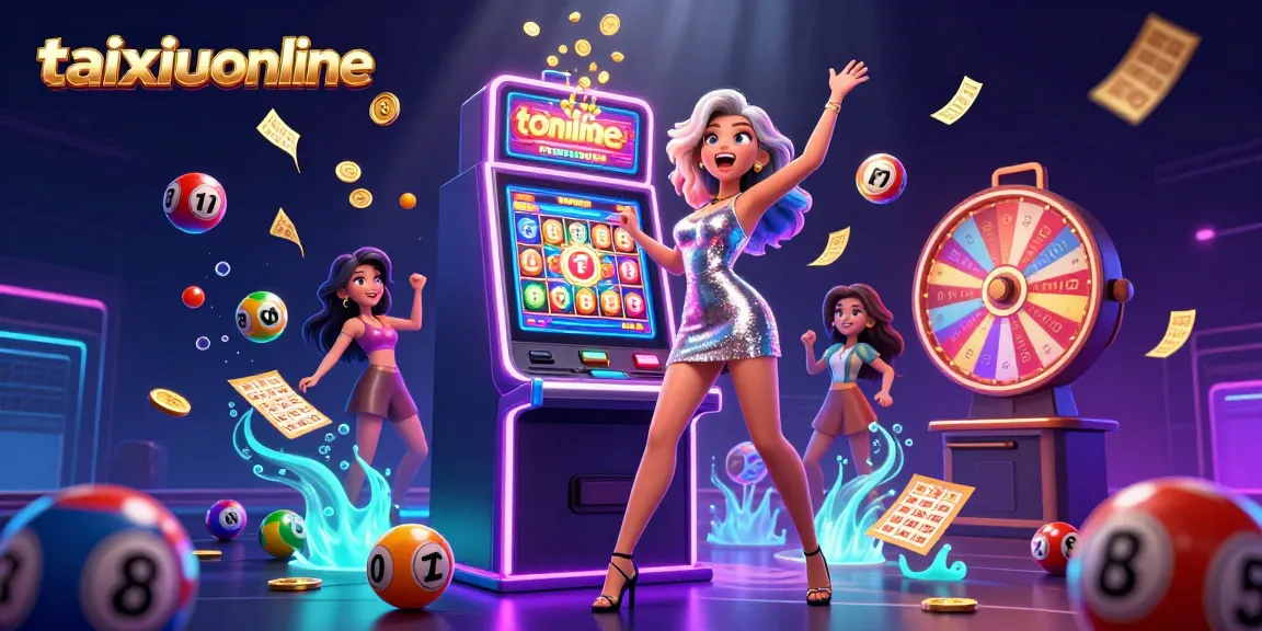 Experience taixiuonline excitement with vibrant visuals and dynamic casino elements in this captivating illustration.