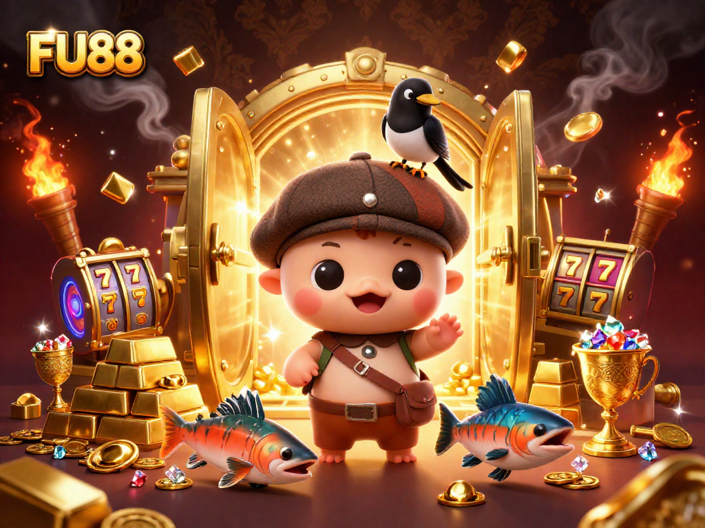 Experience winning at FU88 with a magical scene featuring treasure and playful characters.