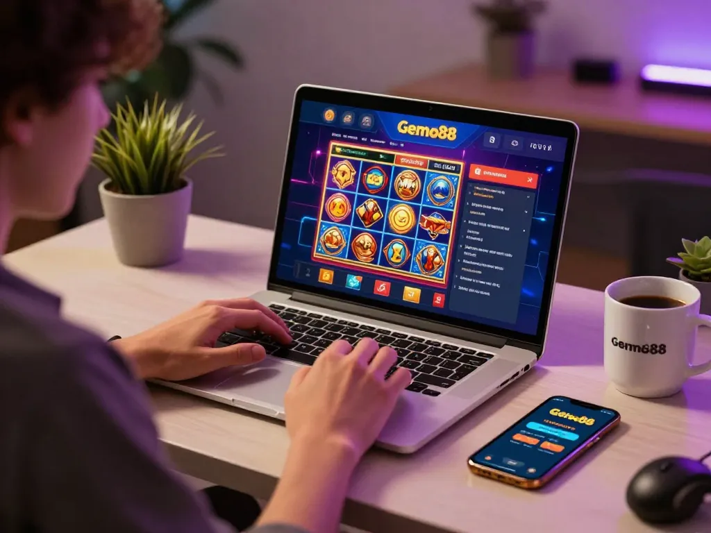 Engaging online gaming setup with gem88 casino interface showcasing exciting slot games.