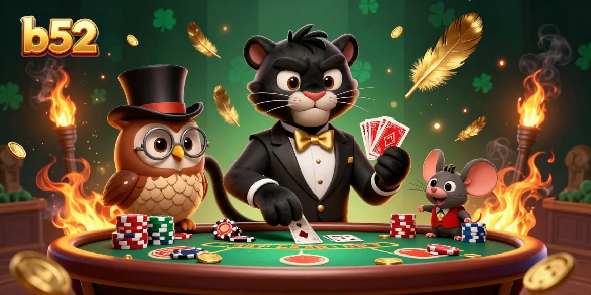 Experience the thrill of b52 with a glamorous casino scene featuring a stylish panther dealer and charming characters.